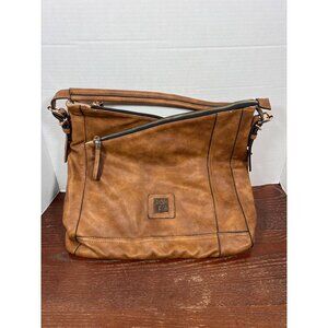 Jose Hess Tan Faux Leather Crossbody Bag With Zippered Pockets & Adjustable Stra